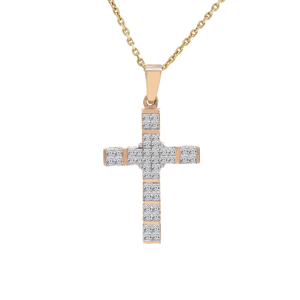 100 Ct Tw Princess Cut Cross Diamond Pendant 14k Gold Necklace 1246$